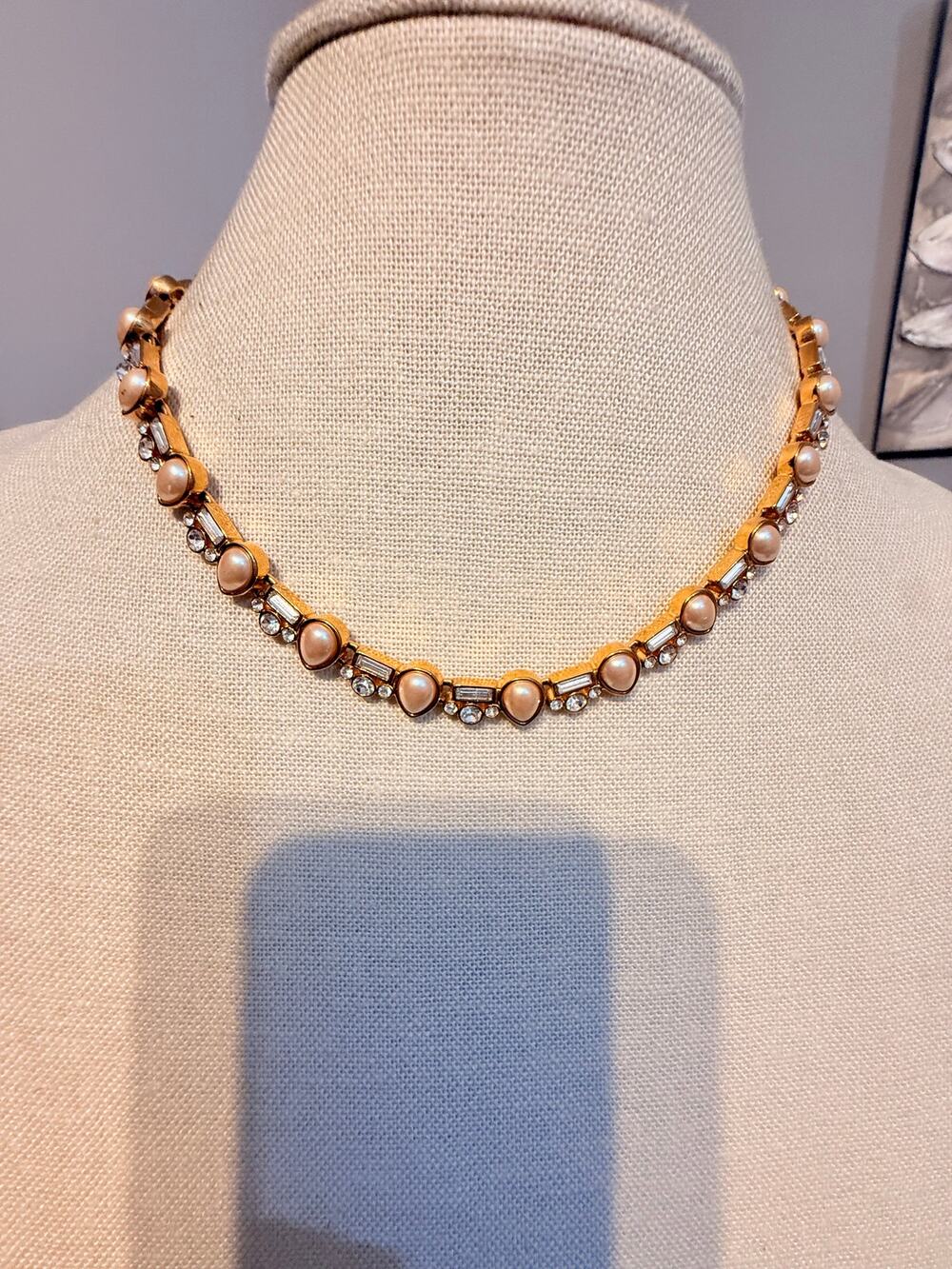 Monet Faux Pearl Rhinestone Collar Necklace 14” +2